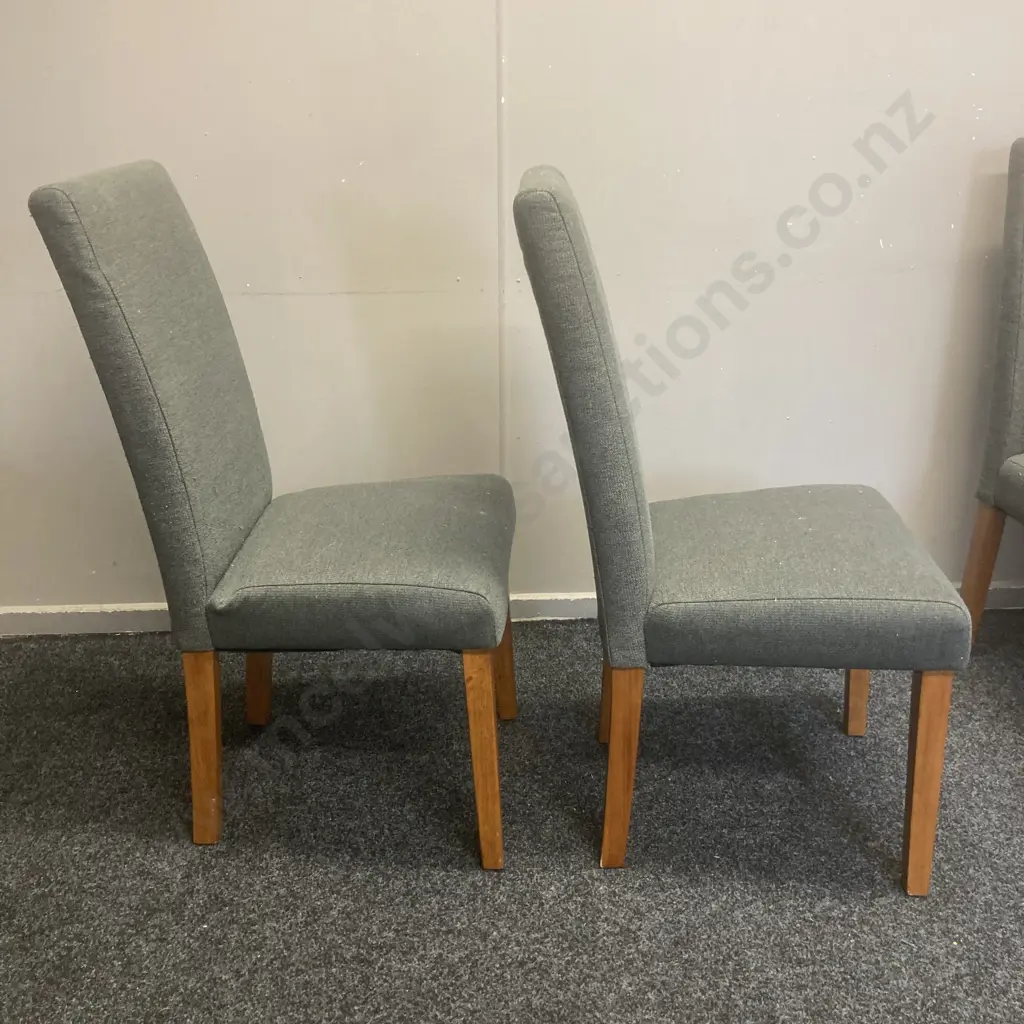 Set of 4 Grey Fabric Highback Dining Chairs With Wooden Legs Image 1++